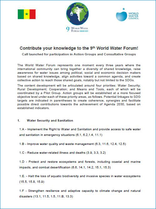 9th World Water Forum - First Announcement 