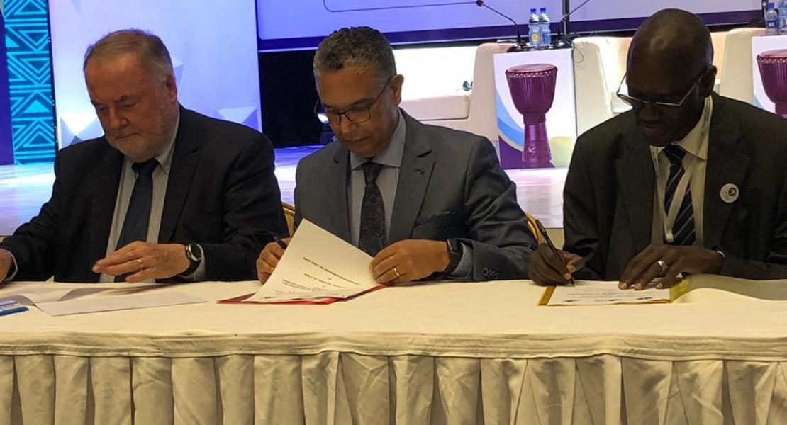 Abderrahil El Hafidi, President of the AfWA, Loïc Fauchon, President of the World Water Council and Abdoulaye Séne, Executive Secretary of the 9th World Water Forum